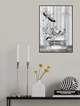 A flurry of Flamingos &amp; Bubble Black &amp; White Poster och Canvastavla