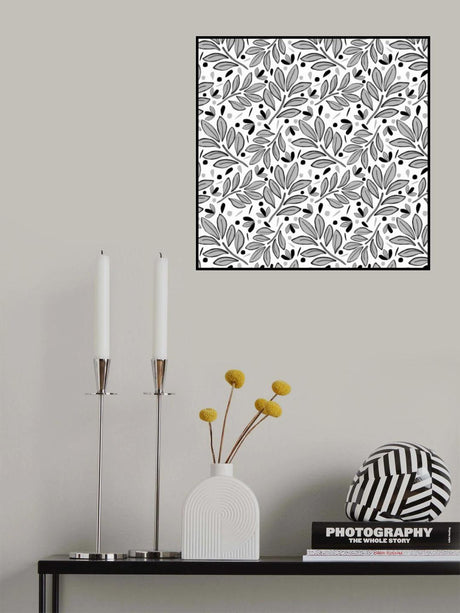 Lushy Leaves Black White Poster och Canvastavla