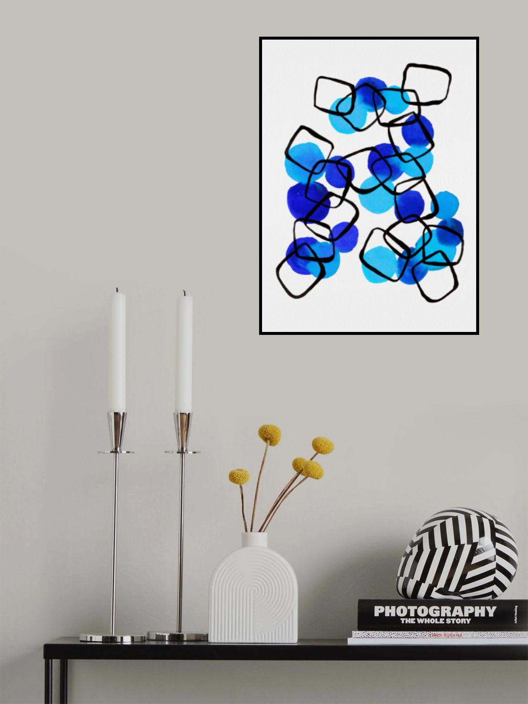 Blue Shapes Chain Squares Abstract Poster och Canvastavla