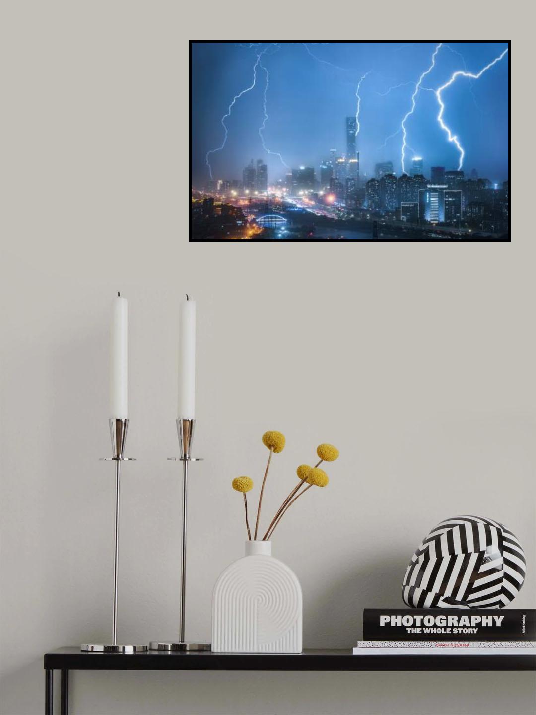 Lightning storm over the city Poster och Canvastavla