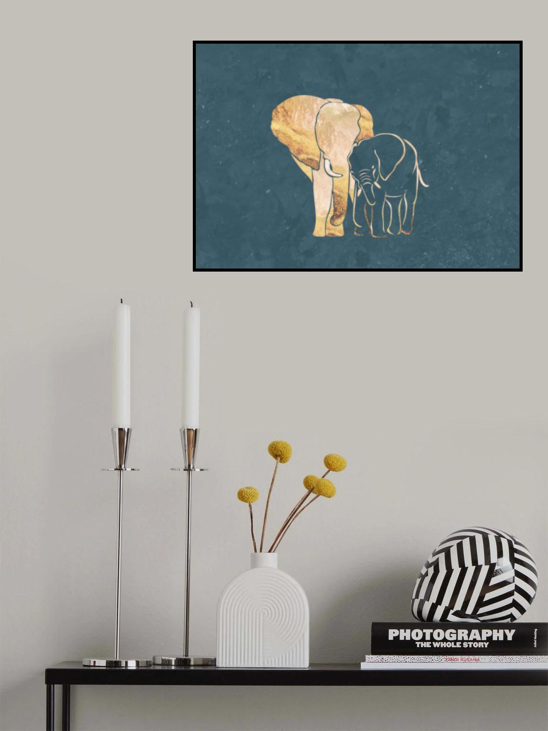 Gold Elephant Line art Silhouettes 2 Poster och Canvastavla