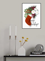 Floral Stocking Happy holidays in white Poster och Canvastavla