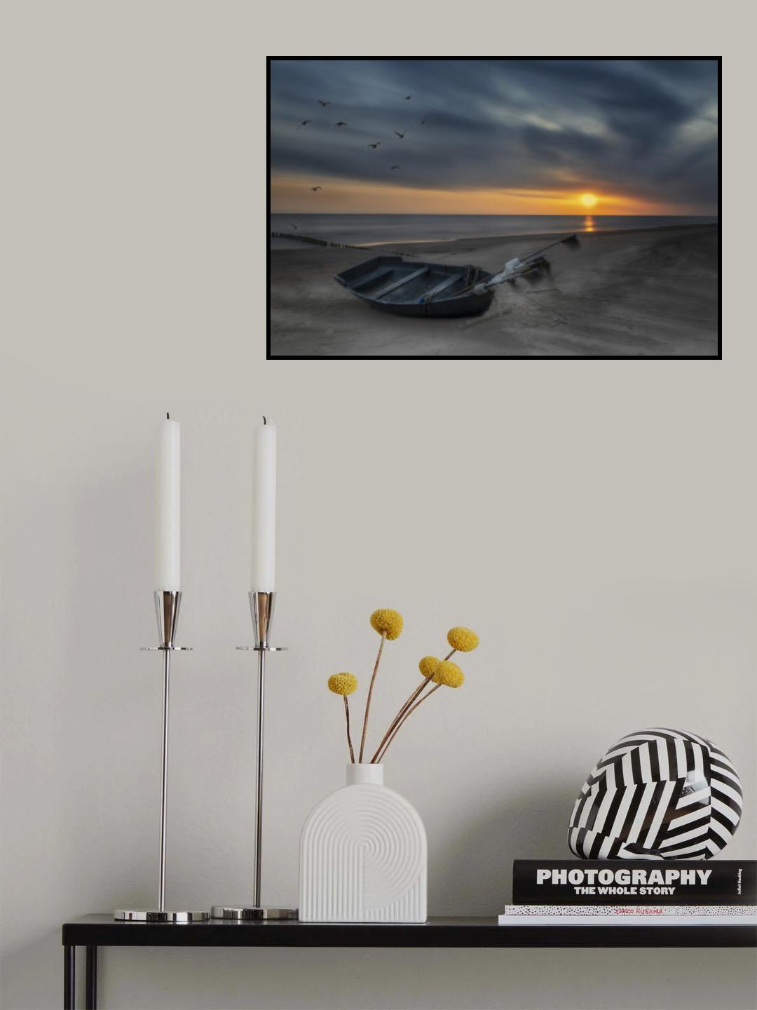 Boat at sunset Poster och Canvastavla