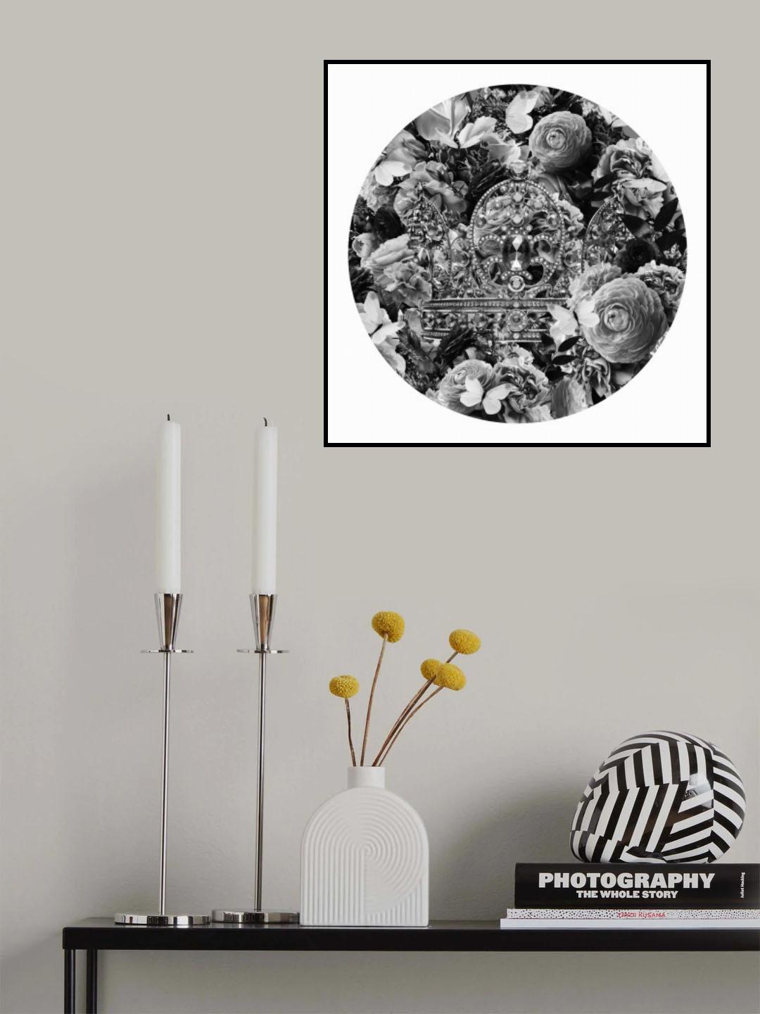 Paisley Blooms &amp; Crown Black &amp; White Poster och Canvastavla