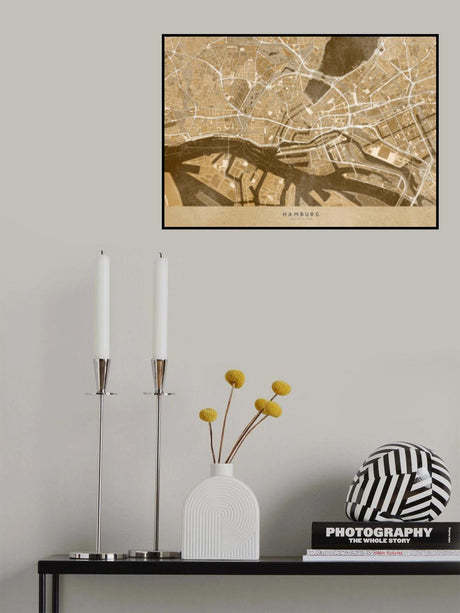 Sepia vintage map of Hamburg downtown Germany Poster och Canvastavla