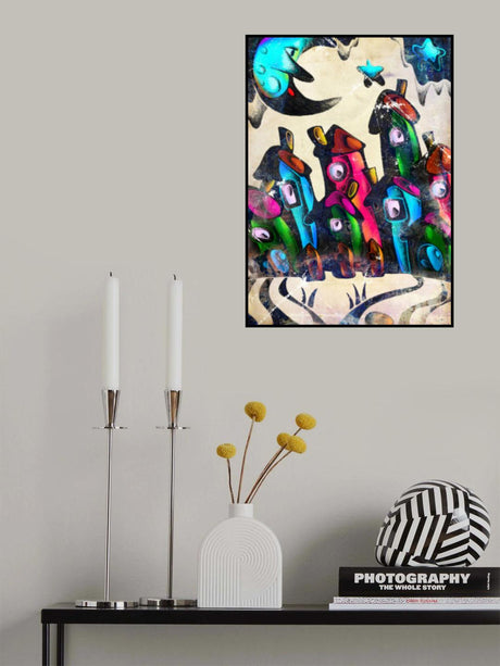 The moon is awake in the city Poster och Canvastavla