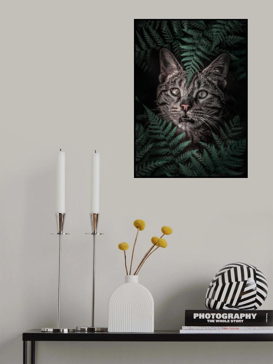 Meow Cat in Ferns Poster och Canvastavla