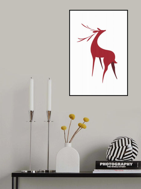 Stylized retro deer (red) Poster och Canvastavla