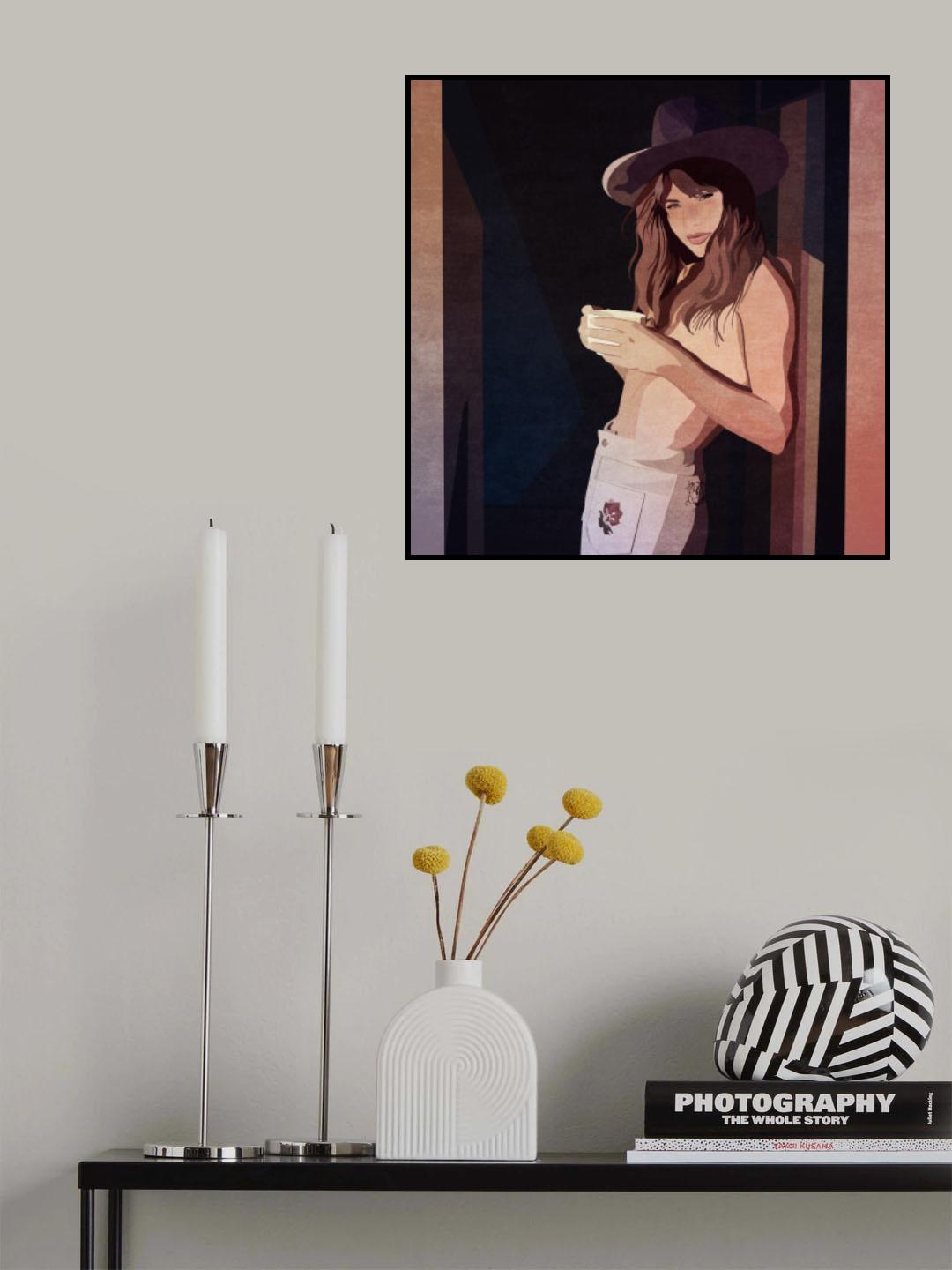 Cowgirl Kapiya Yaslanmis Poster och Canvastavla