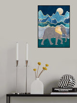 Metallic Elephant in the Moonlit Mountains Poster och Canvastavla