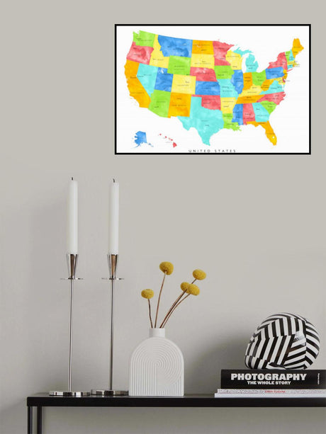 Colorful map of the United States with States and State capitals Poster och Canvastavla