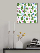 Pink Blue Green Christmas Trees and Bulbs Poster och Canvastavla