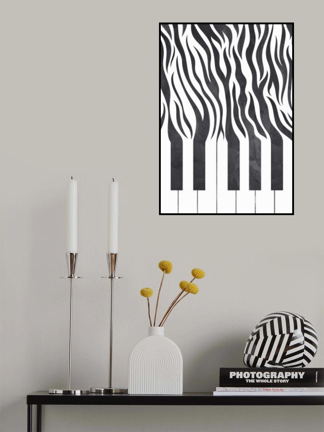 Zebra Piano Black and White Poster och Canvastavla