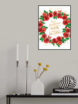 Holiday wishes wreath of red English roses Poster och Canvastavla