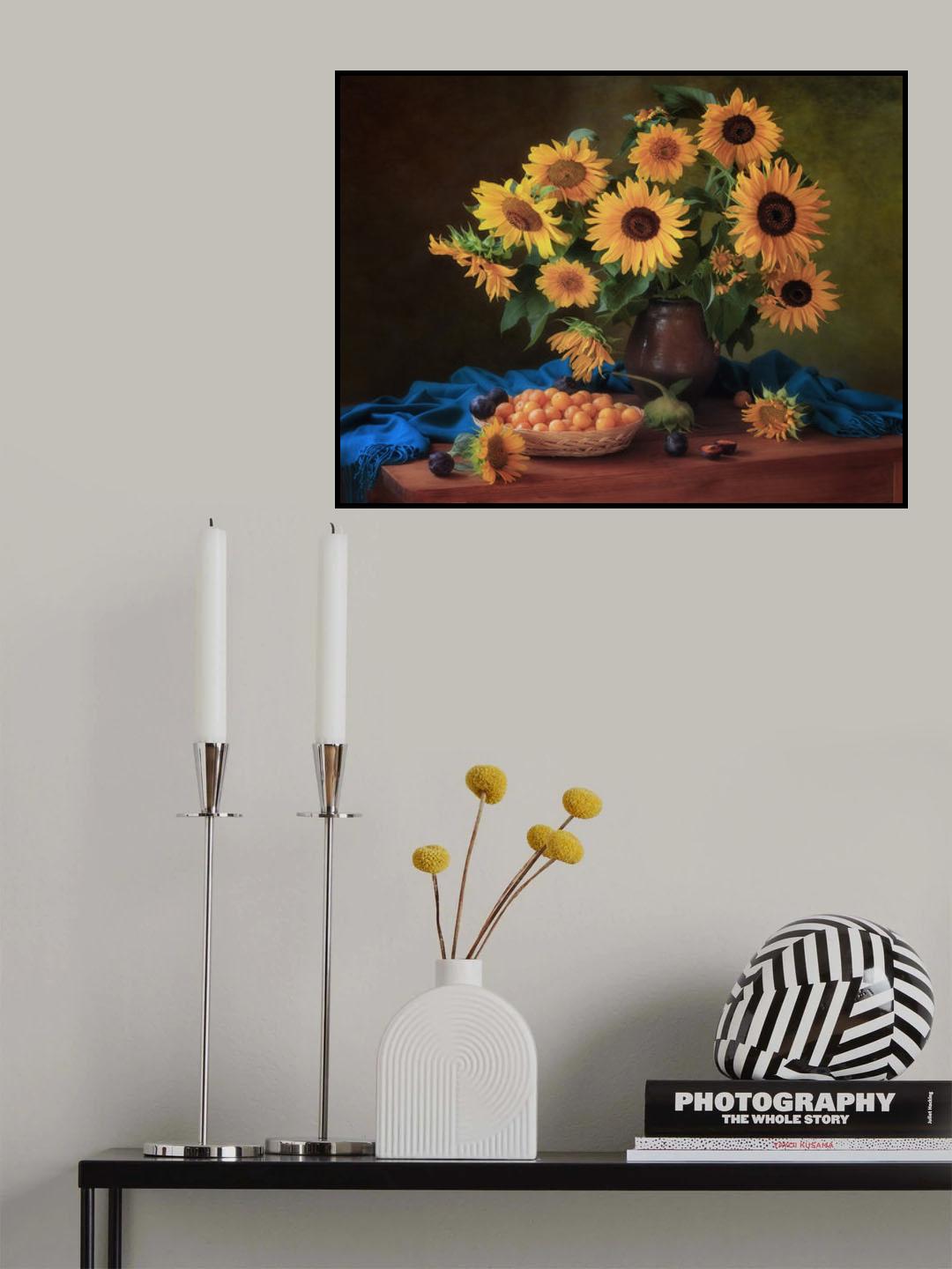 Still life with sunflowers and plums Poster och Canvastavla