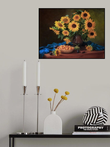 Still life with sunflowers and plums Poster och Canvastavla