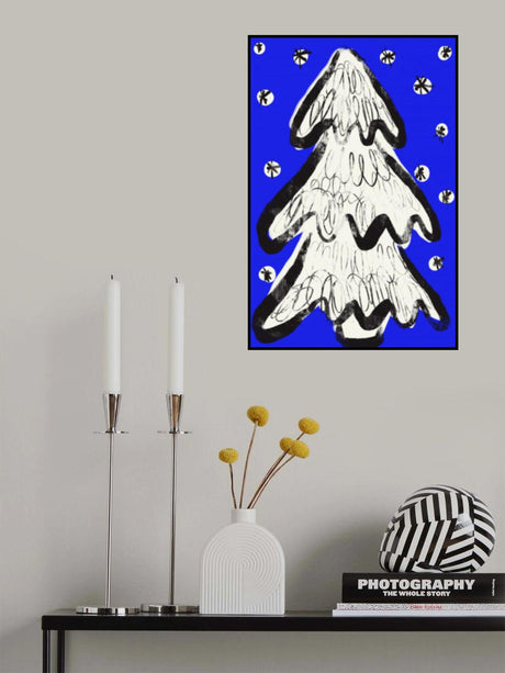 Christmastreeandsnow Blue Poster och Canvastavla