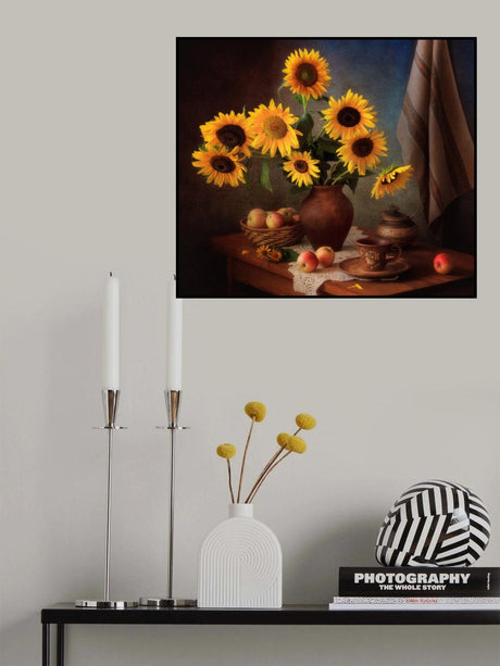 Still life with sunflowers and apples Poster och Canvastavla