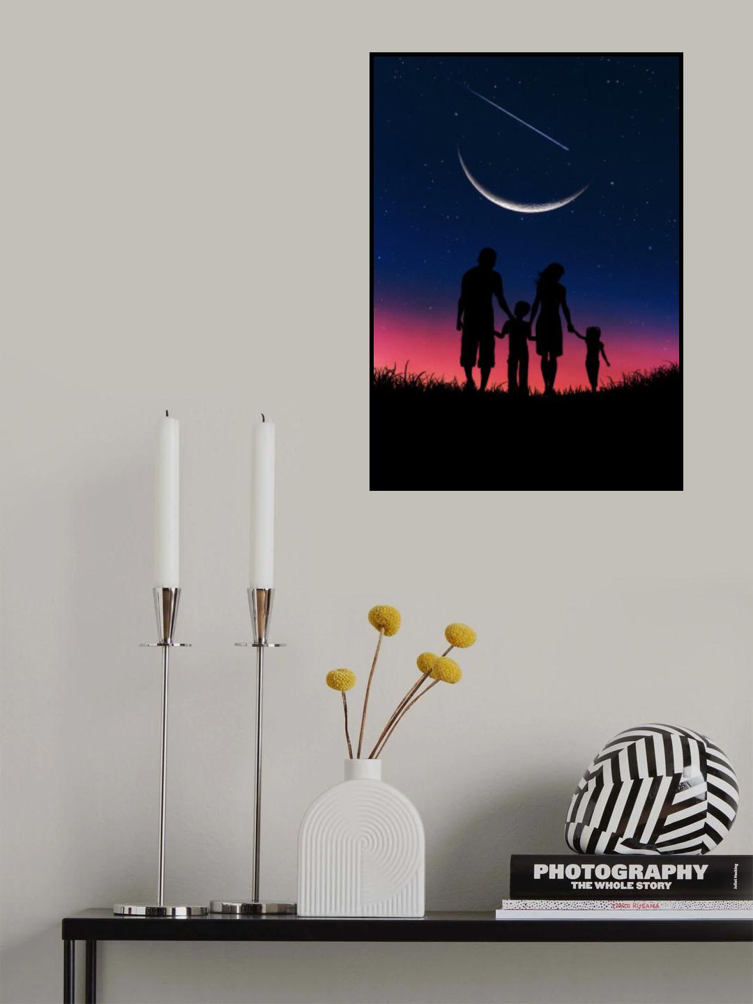 Family Silhouette At Night Poster och Canvastavla