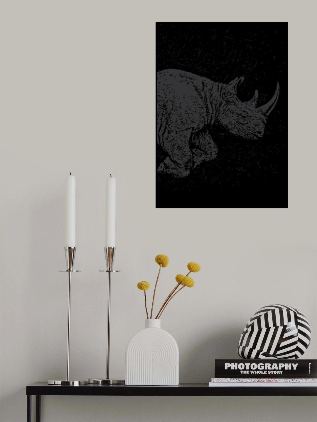 Black Rhino Charging Poster och Canvastavla