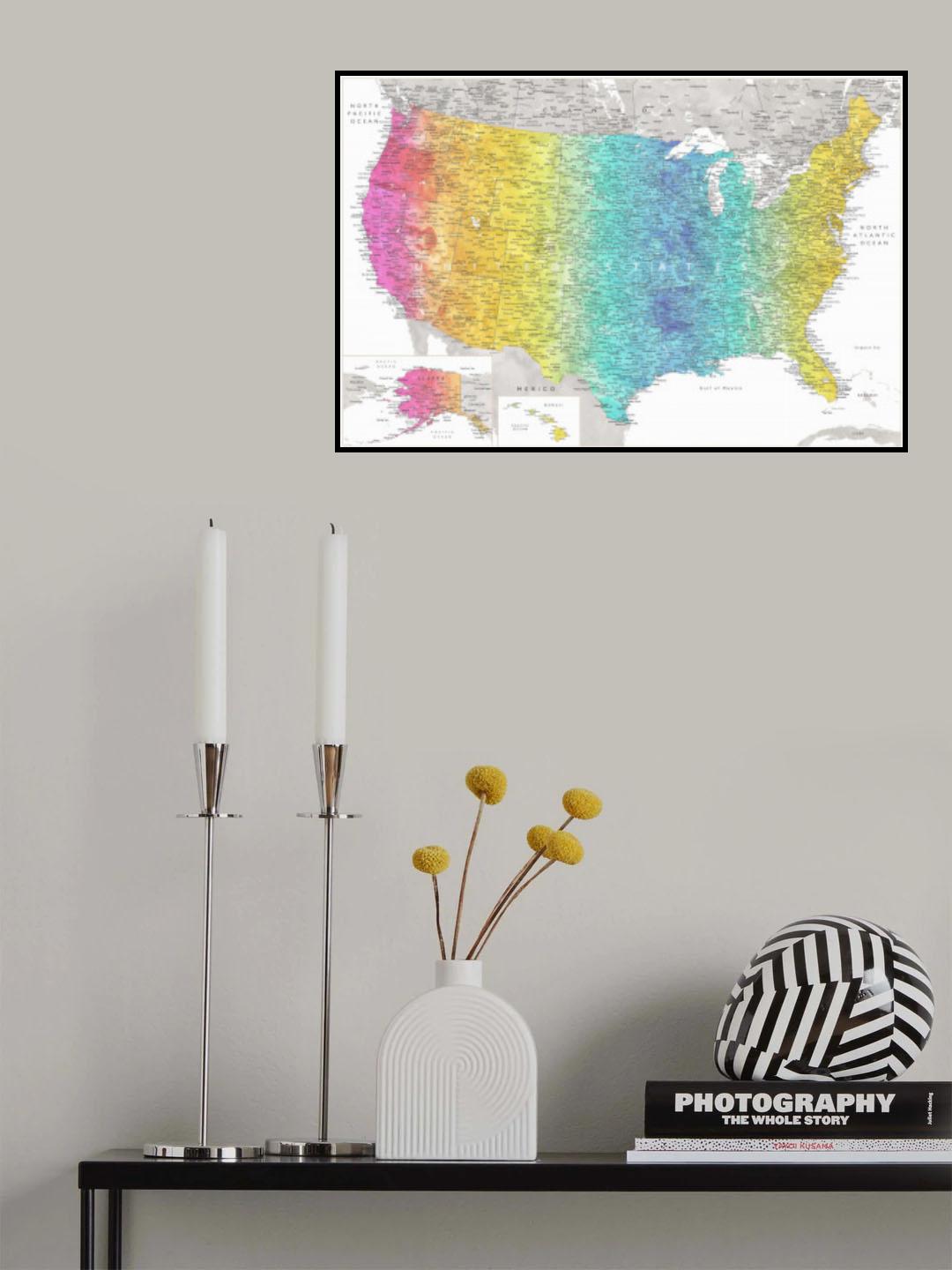 Highly detailed map of the United States, Jude Poster och Canvastavla