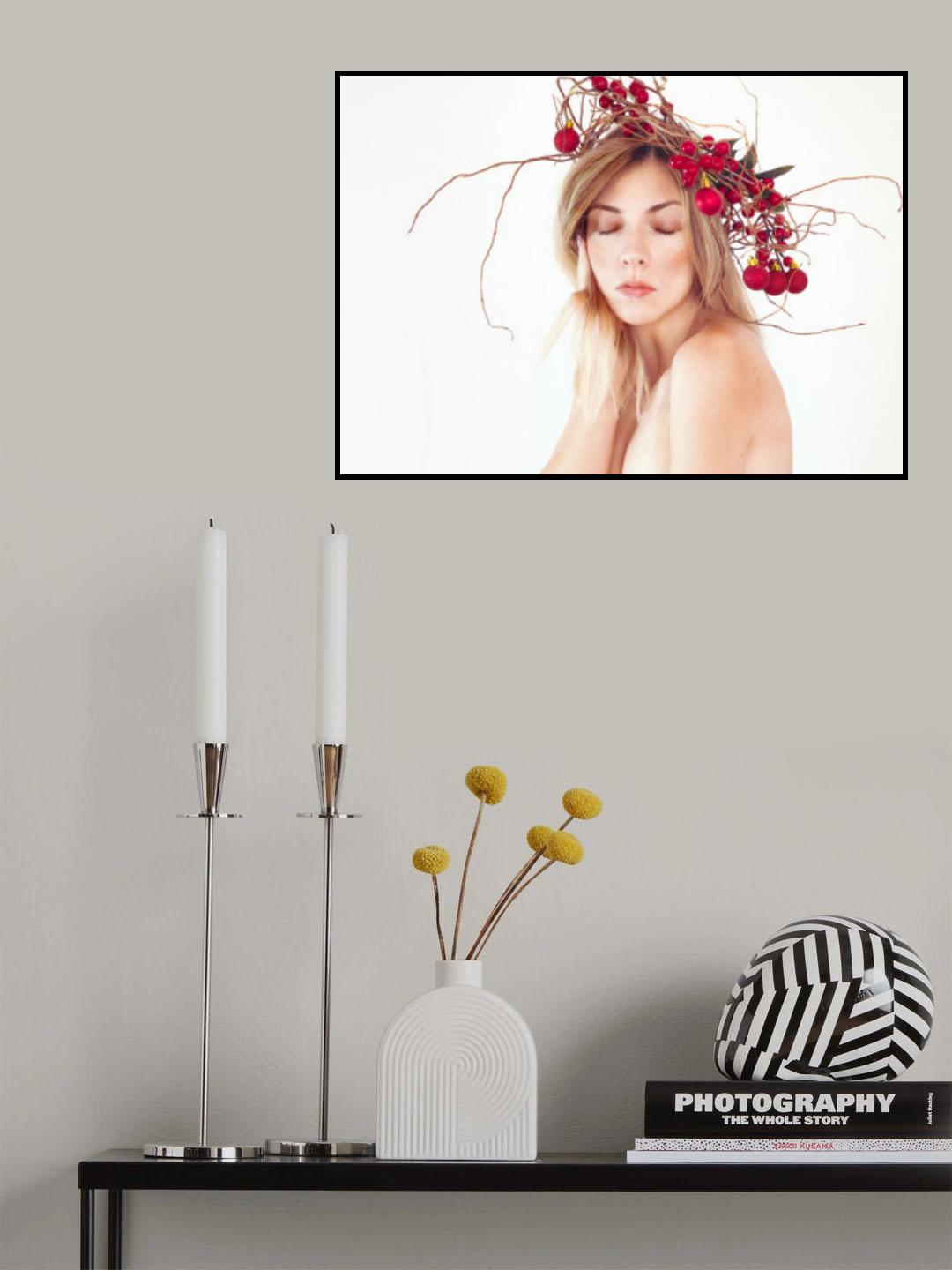 Woman portrait with Christmas wreath on her head Poster och Canvastavla