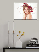 Woman portrait with Christmas wreath on her head Poster och Canvastavla
