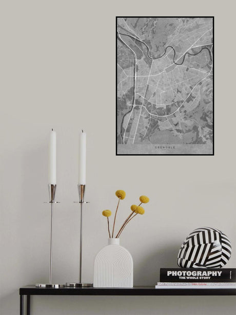 Gray vintage map of Grenoble France Poster och Canvastavla