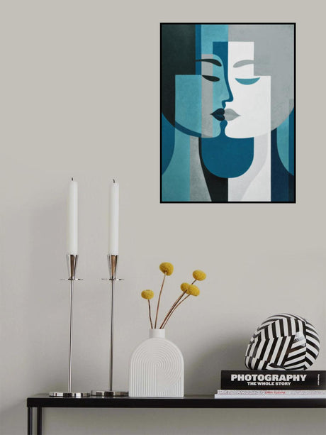 Kiss Me Teal Grey Poster och Canvastavla