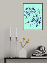 Floral Branches Blue Pattern On Mint Copy Poster och Canvastavla
