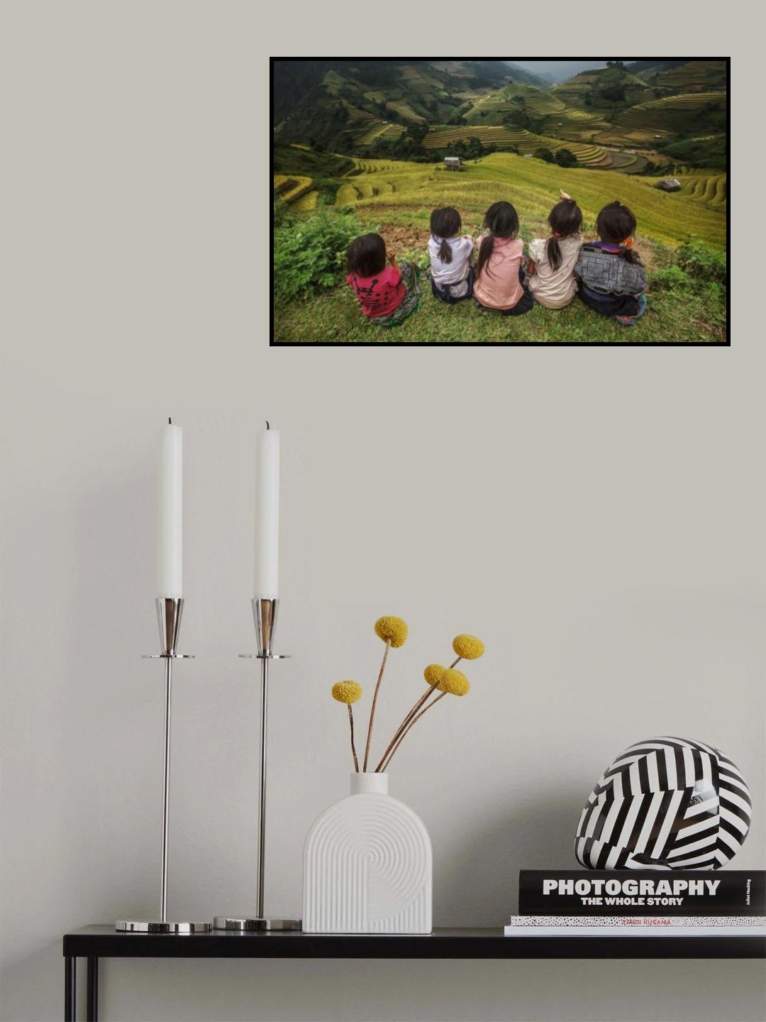 Children of Vietnam Sitting in the backyard The mountain in Mu Cang Chai,Yenbai,Vietnam. Poster och Canvastavla