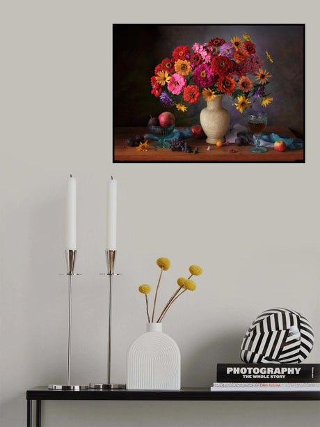 Still life with bouquet and wine Poster och Canvastavla
