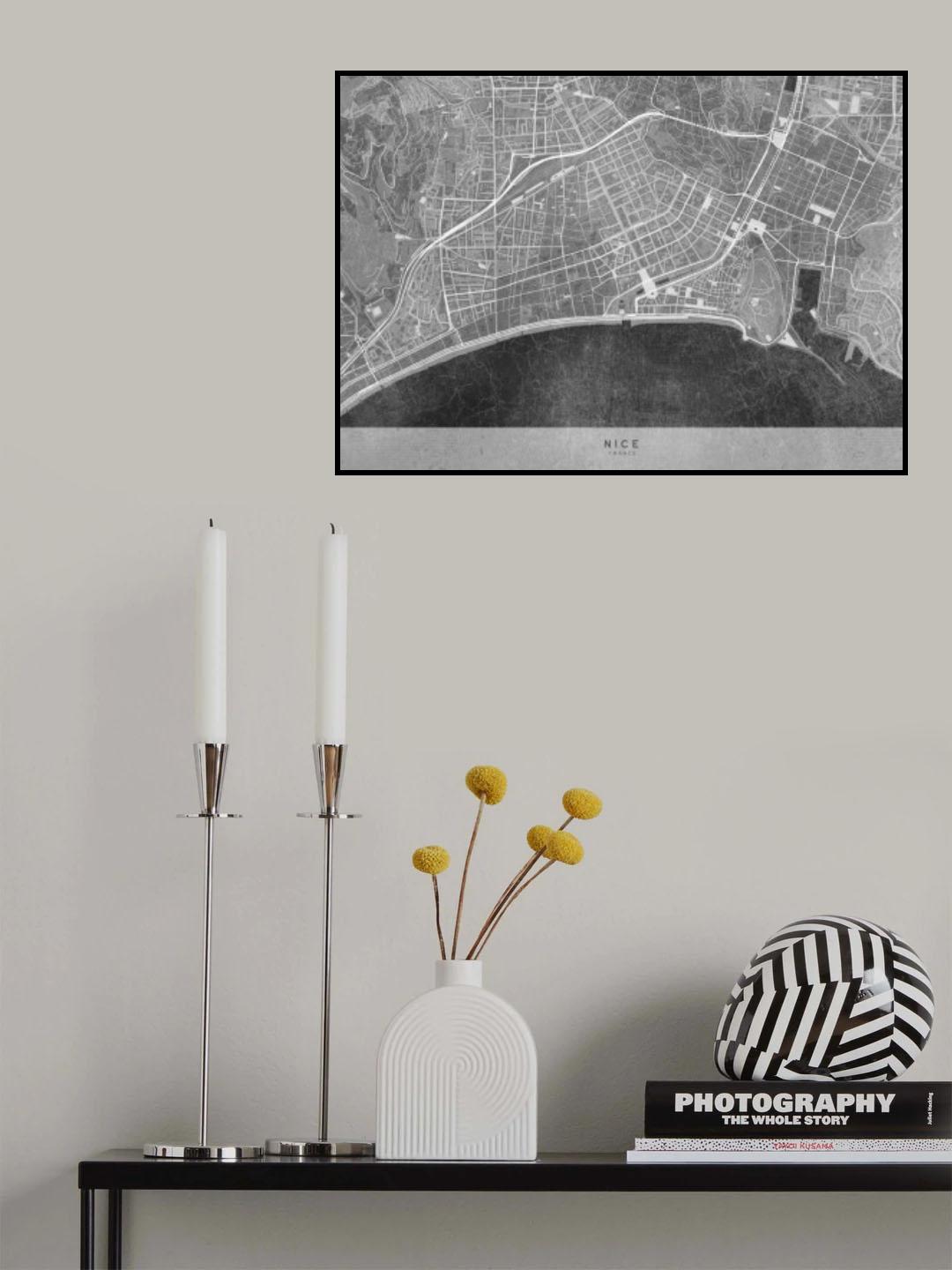 Gray vintage map of Nice downtown France Poster och Canvastavla