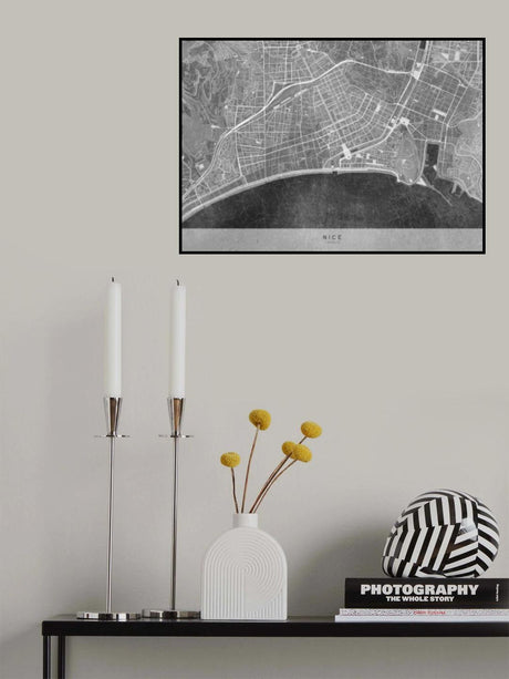 Gray vintage map of Nice downtown France Poster och Canvastavla