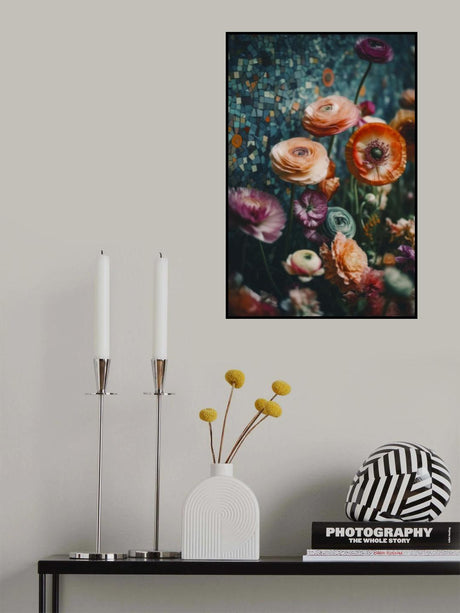 Flowers And Mosaic Poster och Canvastavla