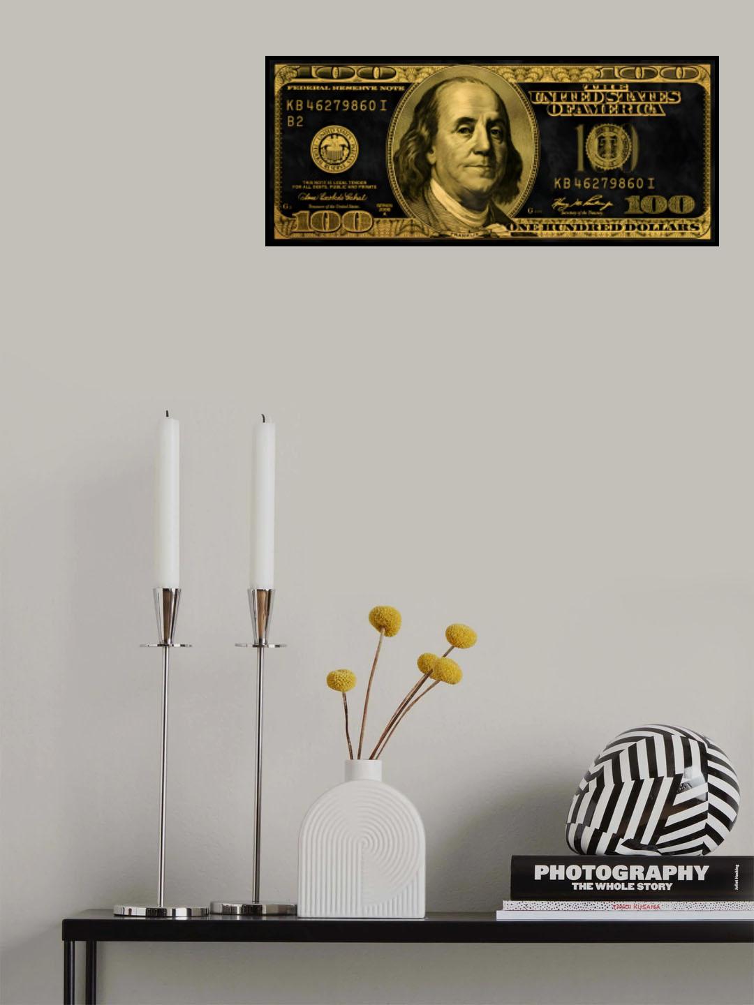 100 Dollar Gold Poster och Canvastavla