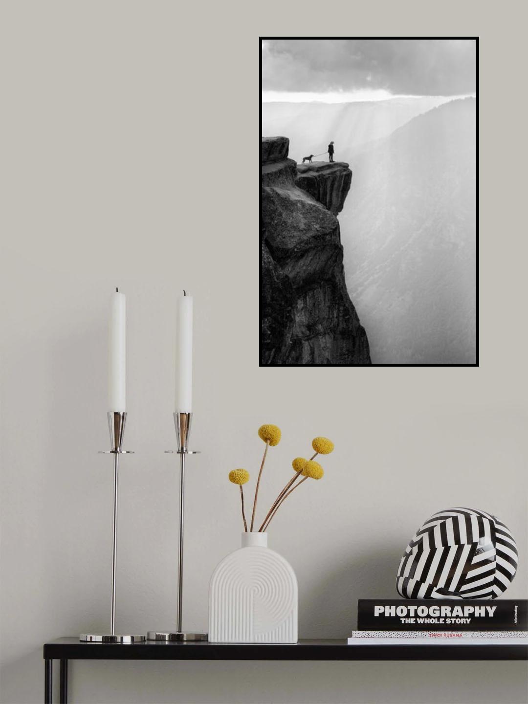 Woman and dog on cliff Poster och Canvastavla