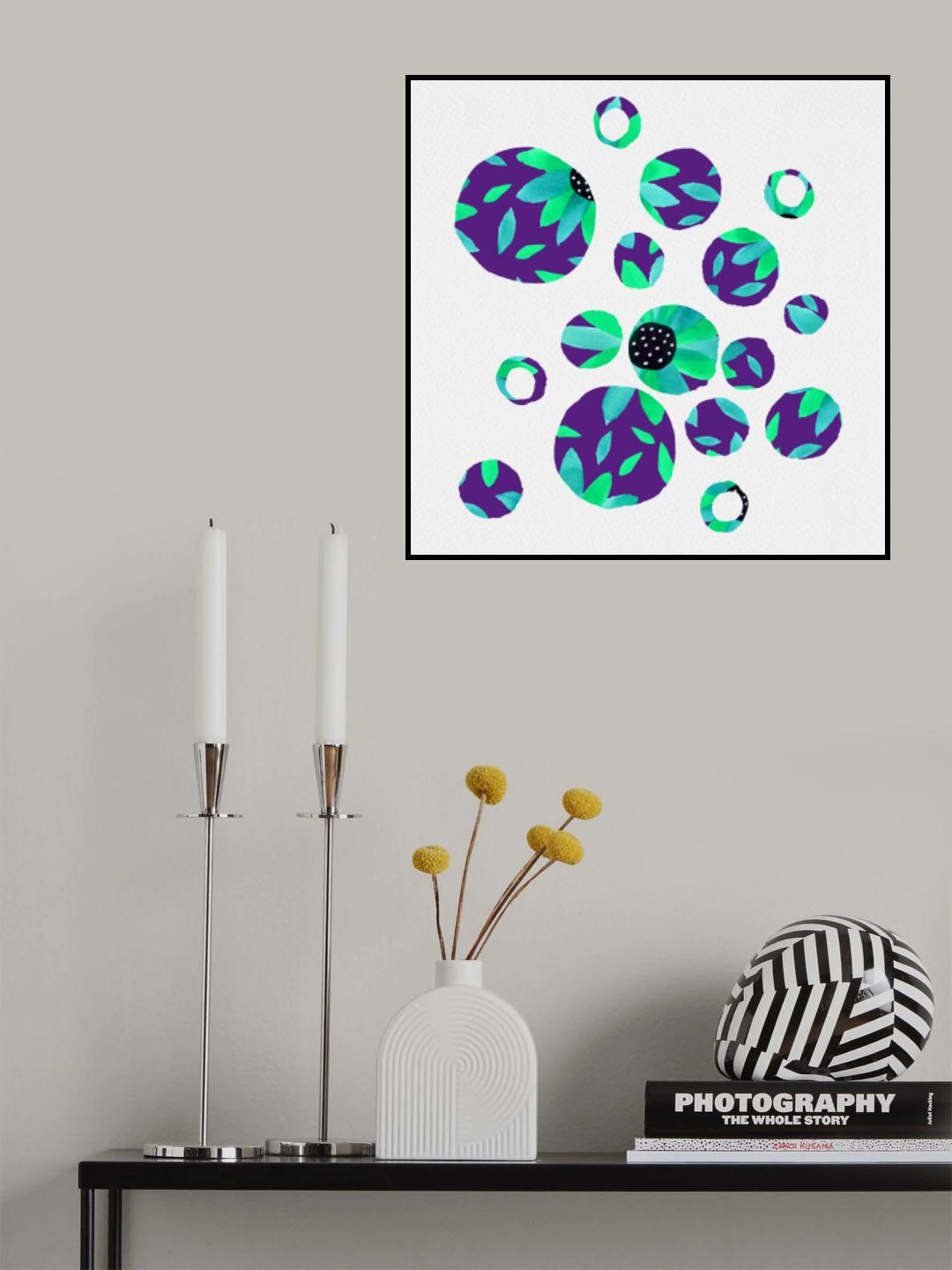 Navy Blue Floral Circles Silhouette Poster och Canvastavla