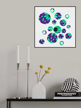 Navy Blue Floral Circles Silhouette Poster och Canvastavla