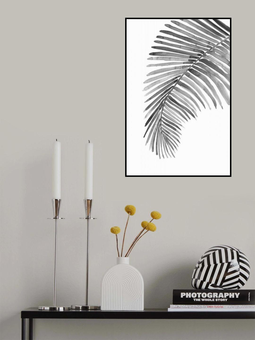 Palm leaf in loose watercolor bw Poster och Canvastavla