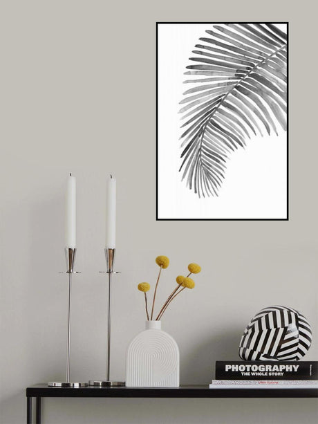 Palm leaf in loose watercolor bw Poster och Canvastavla