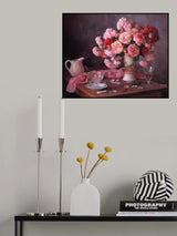 Still life with a bouquet of roses and wine Poster och Canvastavla