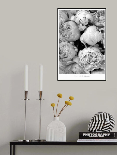 Smile and dream peonies BW Poster och Canvastavla