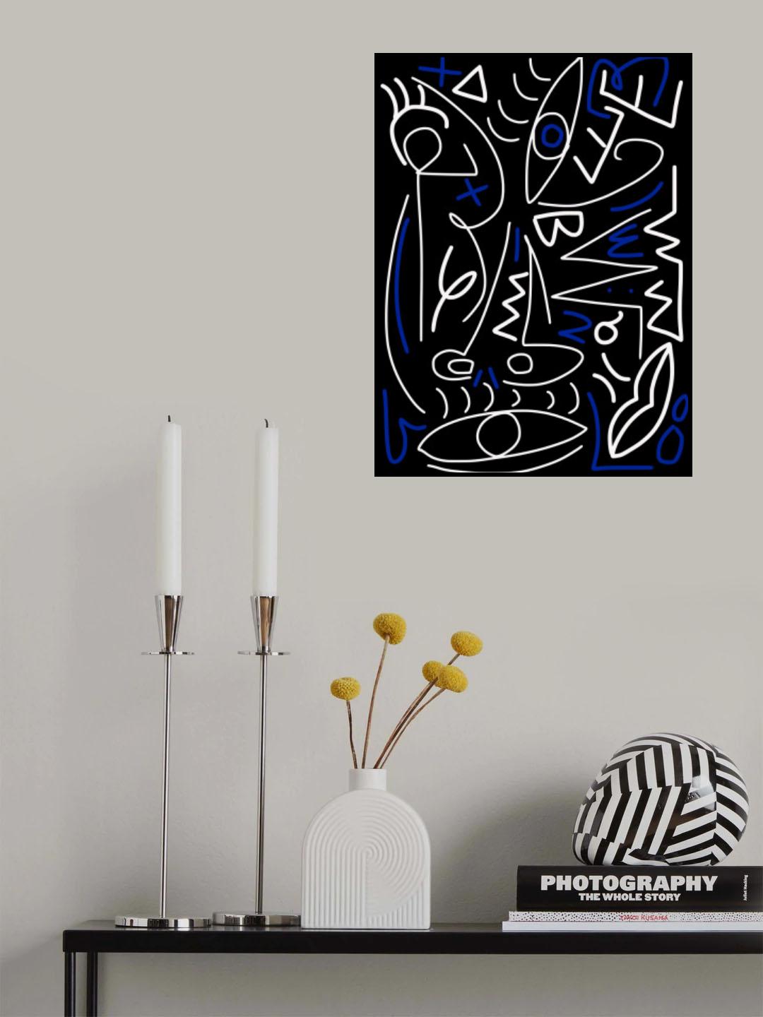 Line Art In White and Ultramarine Poster och Canvastavla