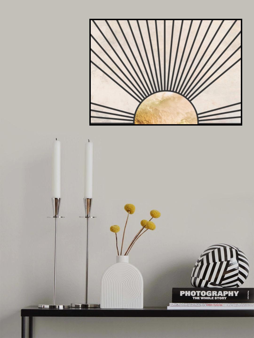 Gold sun rays mural concrete black Poster och Canvastavla