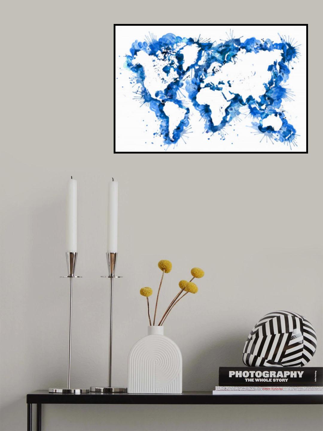 Blue strokes world map Poster och Canvastavla