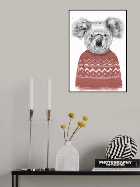 Winter koala (red) Poster och Canvastavla