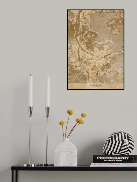 Sepia vintage map of Nürnberg Germany Poster och Canvastavla