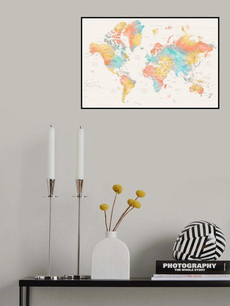 Watercolor world map with countries, Fifi Poster och Canvastavla