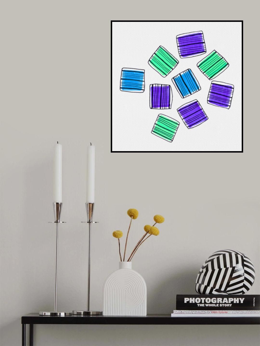 Mint Blue Lavender Striped Squares Pictufy Poster och Canvastavla